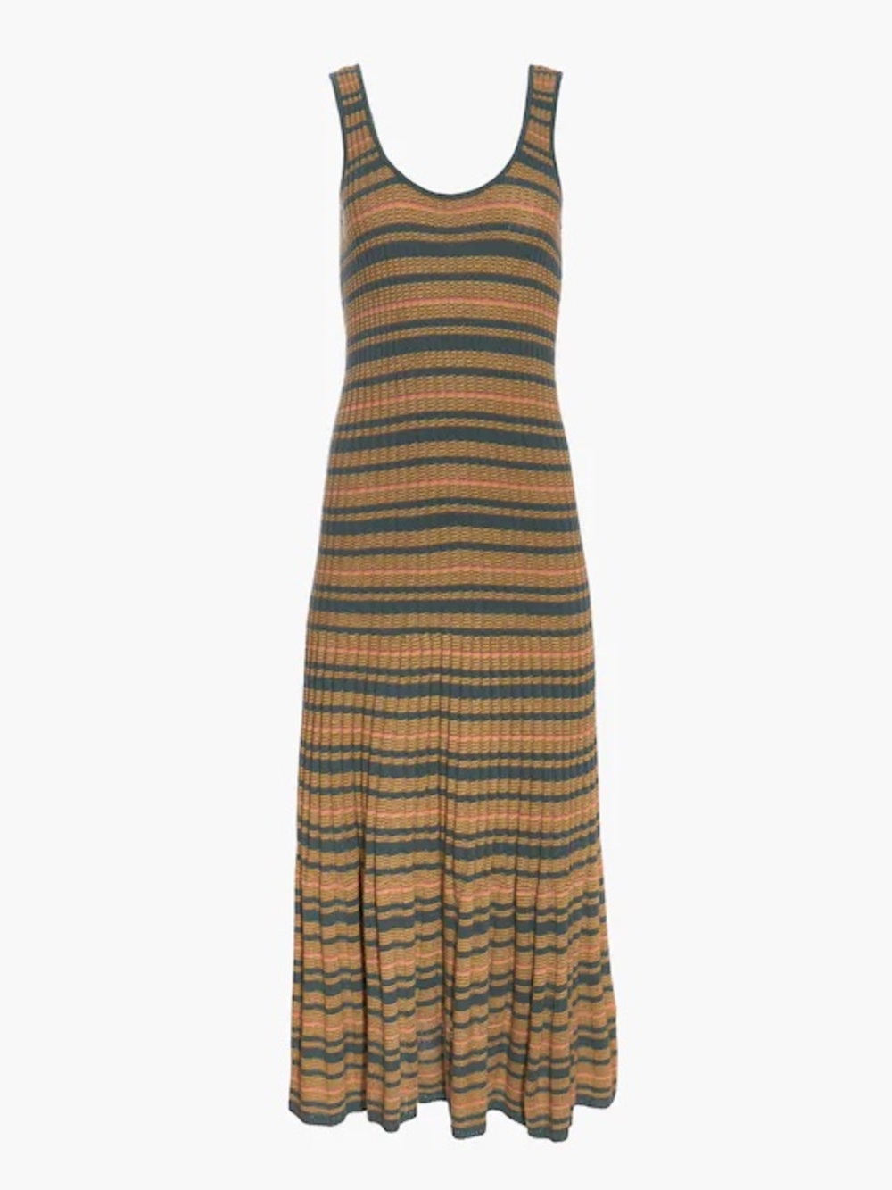 NWT MADEWELL Sleeveless Knit Stripe Maxi Dress in Green and Mustard - Picture 2 of 8